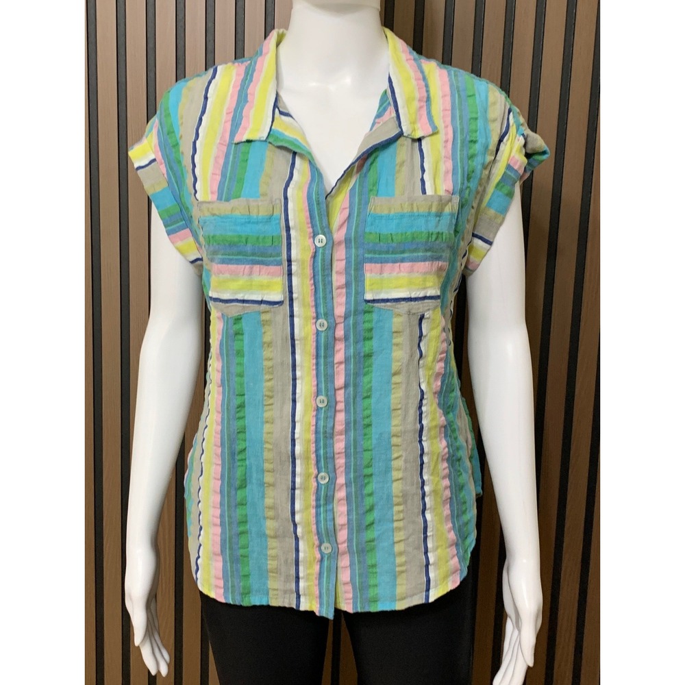 KUT from the Kloth Multi-Color Striped 100% Cotton Button Down Top XS Classic
